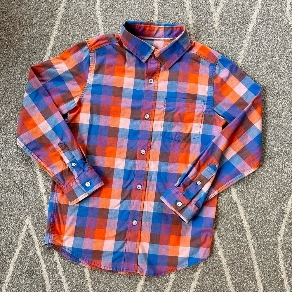 Cat & Jack Pink & Blue Buffalo Check Long Sleeve Button Down Shirt Boys M (8/10)